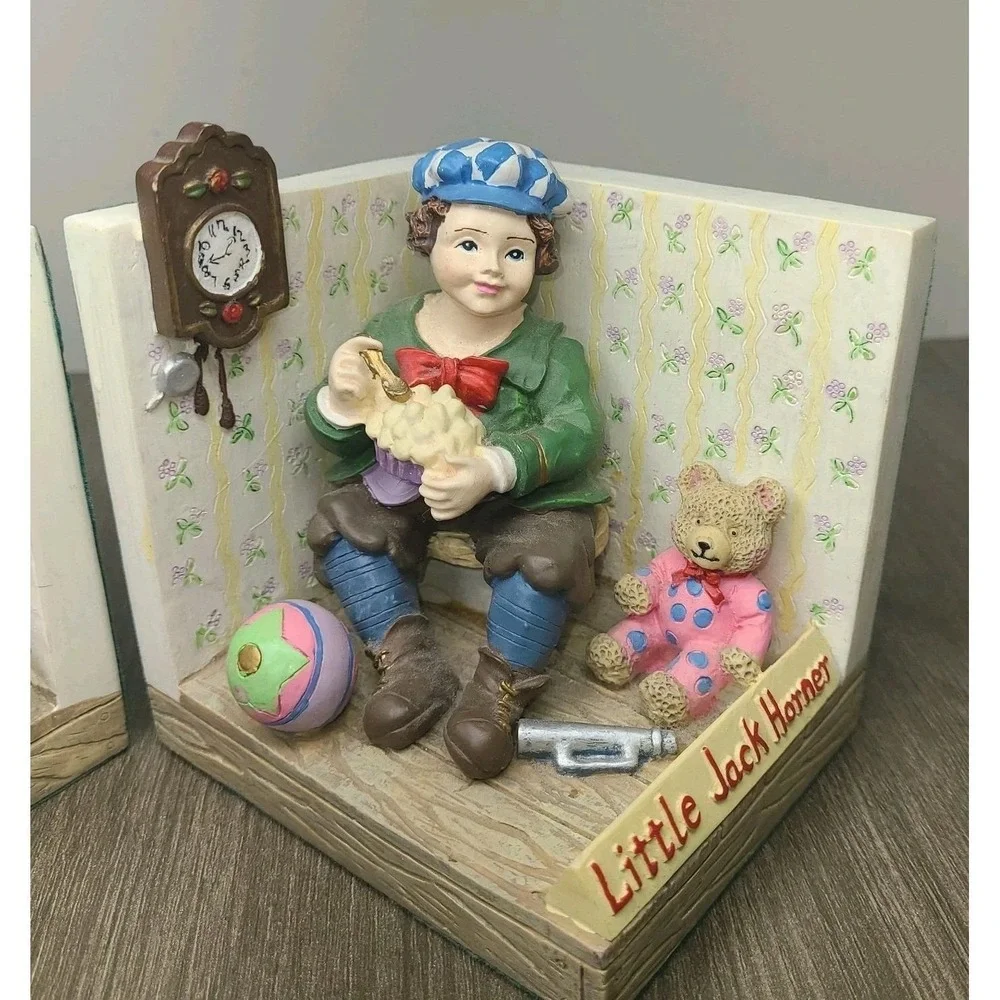 Vintage Little Jack Horner Bookends 3D Nursery Rhyme Resin 4x4